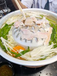 High angle view of food in bowl on table