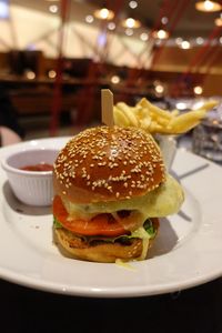 Close-up of burger in plate