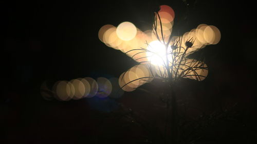 Low angle view of illuminated lights at night