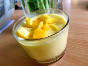 Close-up of juice in bowl on table