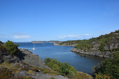 Scenic view of sea against blue sky