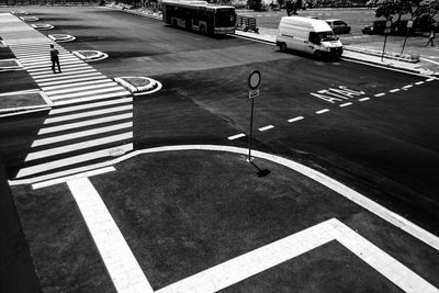 High angle view of zebra crossing on road