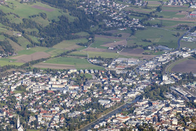 High angle view of townscape and buildings in town