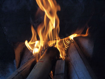 High angle view of burning fire at night