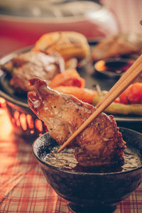 Close-up of food in bowl on table