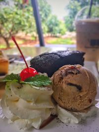 Close-up of dessert on table