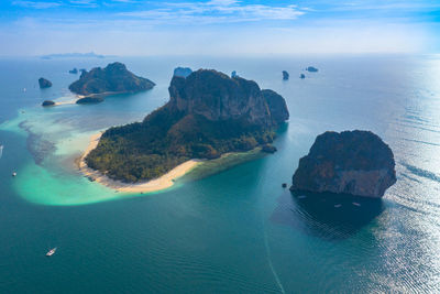 High angle view of rocks in sea