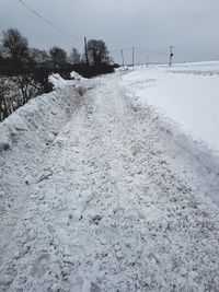 Snow covered landscape against sky