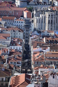 High angle view of buildings in city