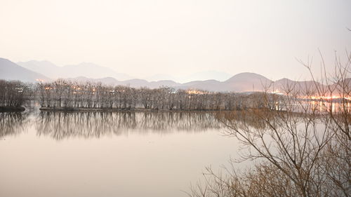 Scenic view of lake against clear sky