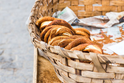 Close-up of wicker basket on table