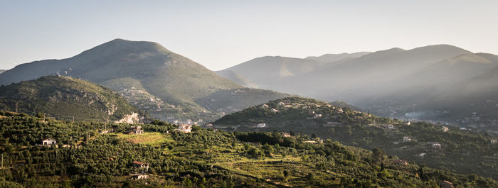 Scenic view of mountains against clear sky