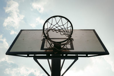 Low angle view of basketball hoop against sky.