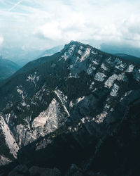 Aerial view of mountain range against sky