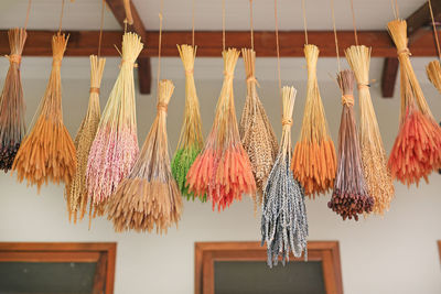 Low angle view of umbrellas hanging on ceiling