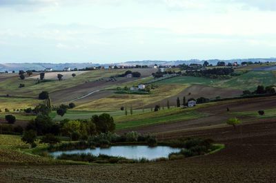 Scenic view of field against cloudy sky