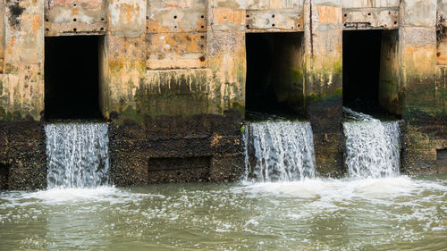 Water splashing against built structure