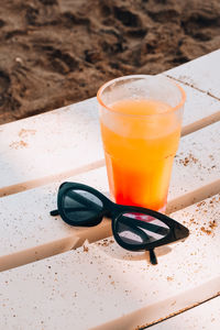 High angle view of drink on table