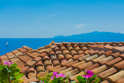 Scenic view of sea against blue sky