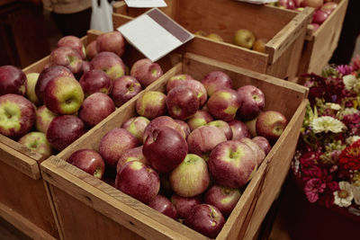 Fruits in basket for sale at market stall