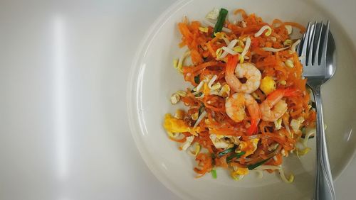 High angle view of served food on plate