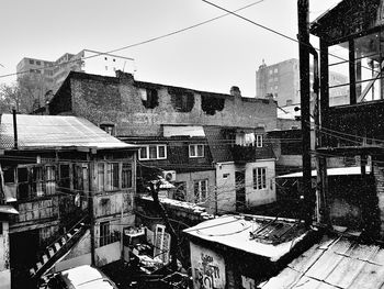 Buildings in city against clear sky