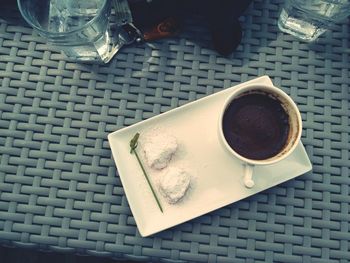 High angle view of coffee on table