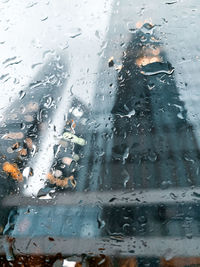 Full frame shot of wet glass window in rainy season