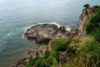 High angle view of rocks on beach