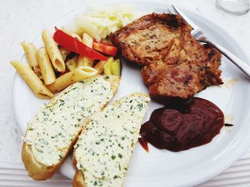 High angle view of food served in plate