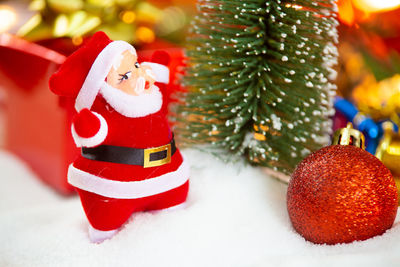 Close-up of christmas tree in snow