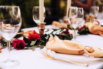 Close-up of drinks on table in restaurant