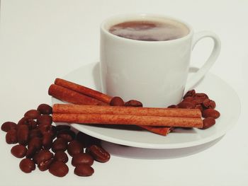 Close-up of coffee cup against white background