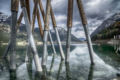 Bridge over river against sky