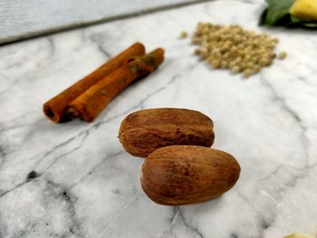 High angle view of bread on table