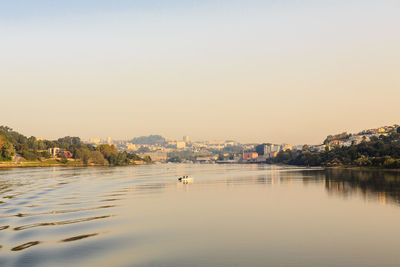 Scenic view of lake against clear sky