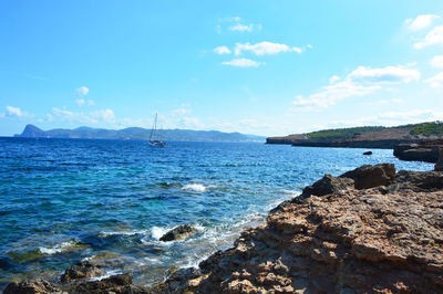 Scenic view of sea against blue sky