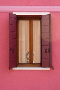 Closed window on red wall