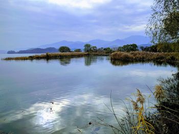 Scenic view of lake against sky