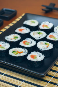 High angle view of sushi in plate