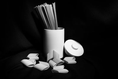 High angle view of objects on table against black background