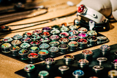 High angle view of candles on table