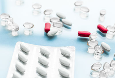 Close-up of pills on table