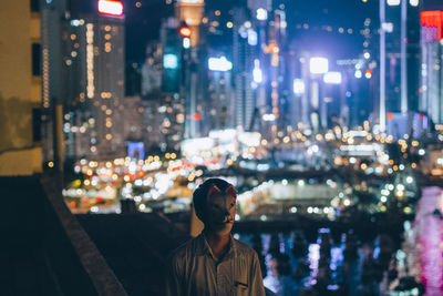 View of illuminated city at night