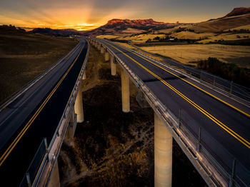 High angle view of bridges during sunset