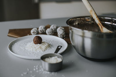 High angle view of cooking ingredients