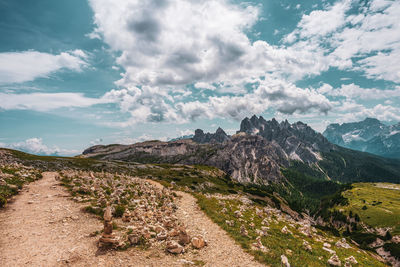 View of the cadini mountain range in the dolomites, italy.