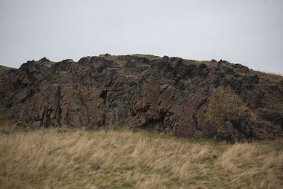 Low angle view of mountain against clear sky