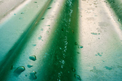 Full frame shot of raindrops on metal