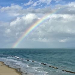 Scenic view of rainbow against sea 